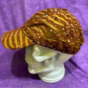 Vintage 1990s brown ruched baseball cap w/multicolored sparkles